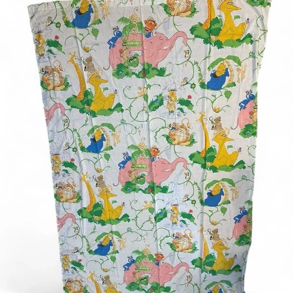 VINTAGE 80s SESAME STREET Twin Sheets Safari Pink Elephant Jungle Animal - Picture 2 of 5